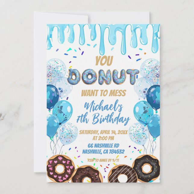 Invitación de cumpleaños de Donut | Invi de fiesta (Anverso)