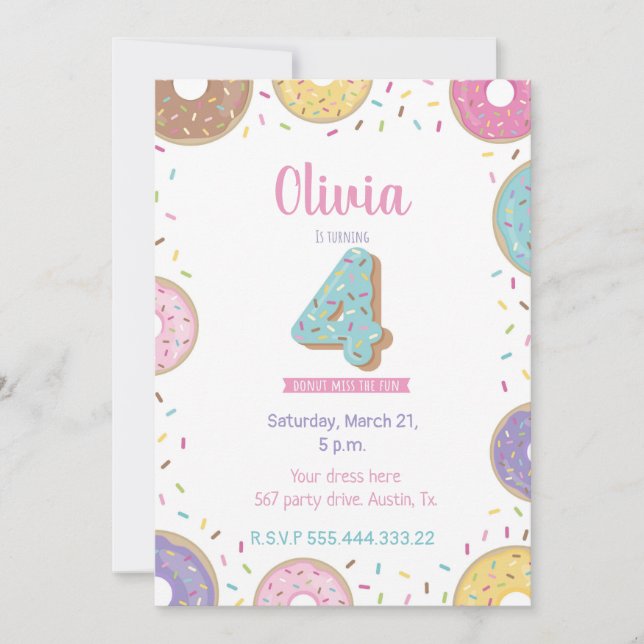 Invitación de cumpleaños de Donut, invitación de c (Anverso)