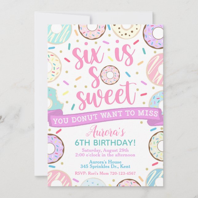 Invitación de cumpleaños de Donut, invitación dulc (Anverso)