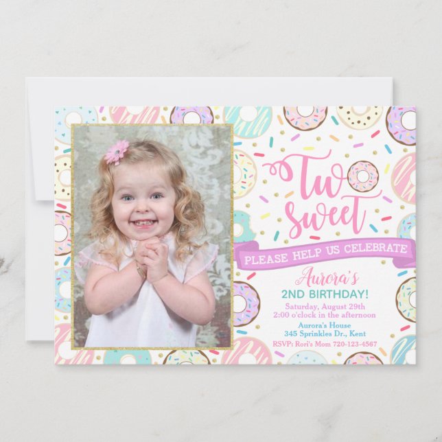 Invitación de cumpleaños de Donut Photo Dos Fiesta (Anverso)