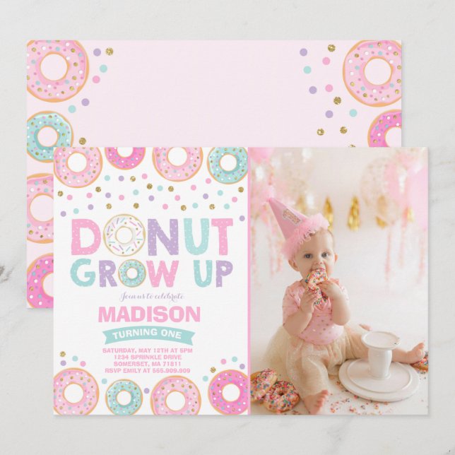 Invitación de cumpleaños de Donut que crece Fiesta (Anverso / Reverso)