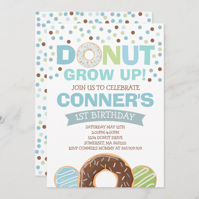 Invitación de cumpleaños de Donut que crece Fiesta (Anverso / Reverso)