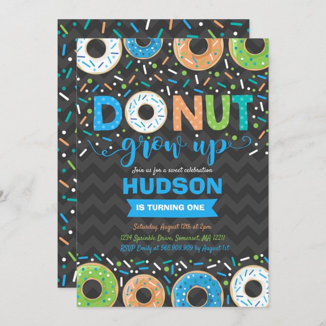 Invitación de cumpleaños de Donut que crece Fiesta (Anverso / Reverso)