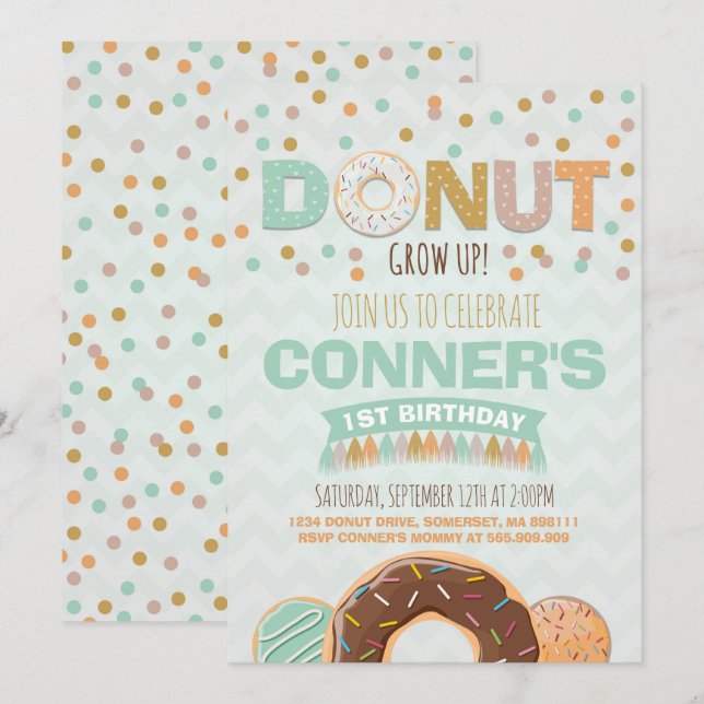 Invitación de cumpleaños de Donut que crece Fiesta (Anverso / Reverso)