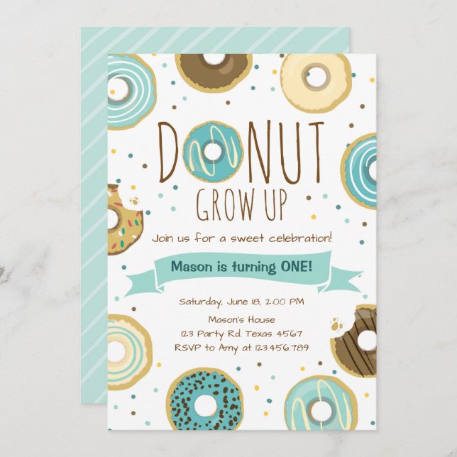 Invitación de cumpleaños de Donut que crece Fiesta (Anverso / Reverso)