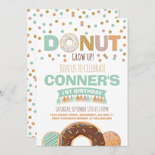Invitación de cumpleaños de Donut que crece Fiesta (Anverso / Reverso)