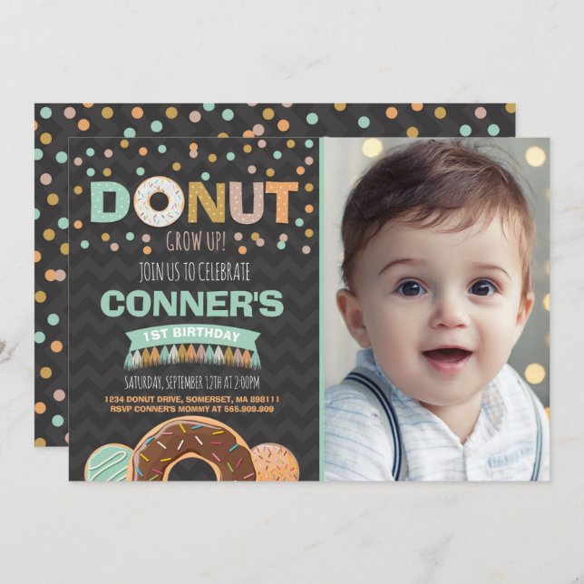 Invitación de cumpleaños de Donut que crece Fiesta (Anverso / Reverso)