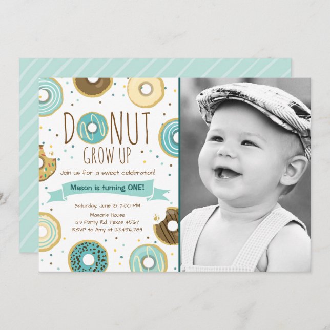 Invitación de cumpleaños de Donut que crece Fiesta (Anverso / Reverso)
