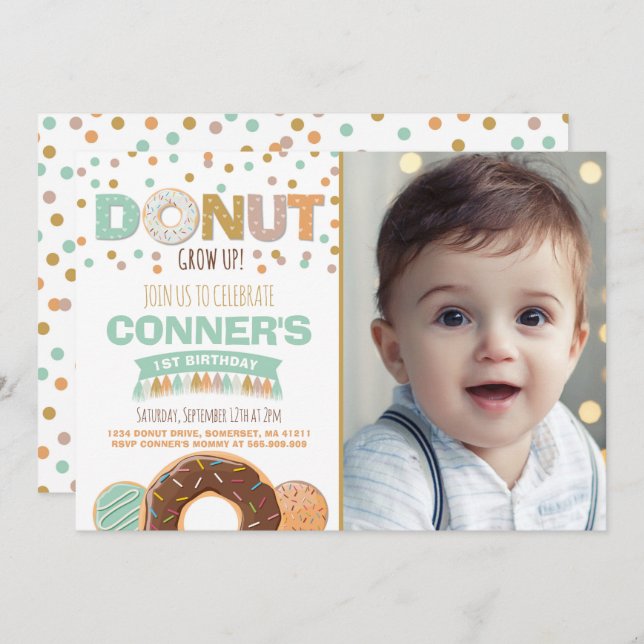 Invitación de cumpleaños de Donut que crece Fiesta (Anverso / Reverso)
