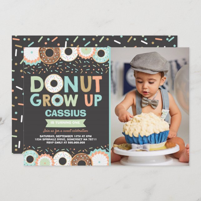 Invitación de cumpleaños de Donut que crece Fiesta (Anverso / Reverso)