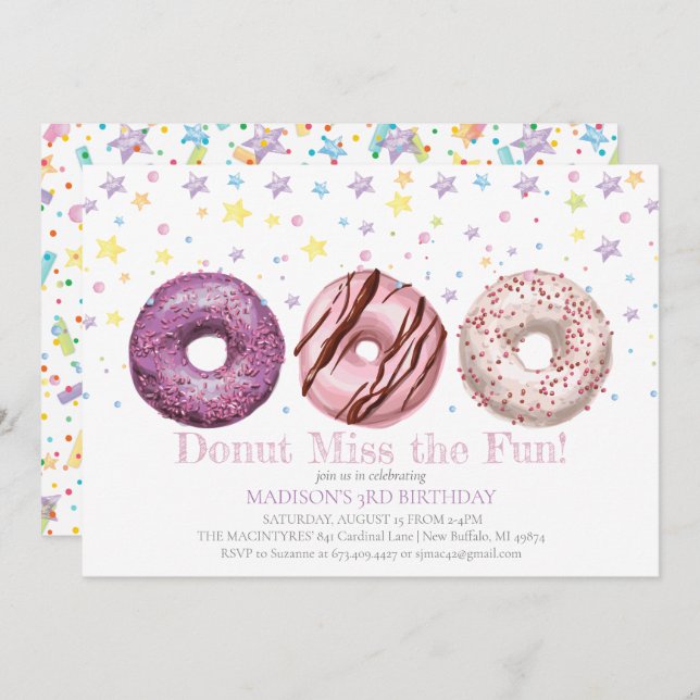 Invitación de cumpleaños de Donut que crece Fiesta (Anverso / Reverso)