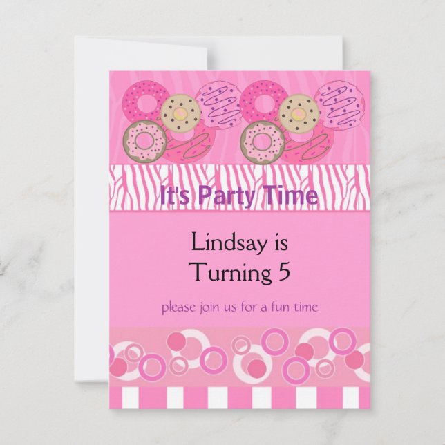 Invitación de cumpleaños de donut rosa (Anverso)
