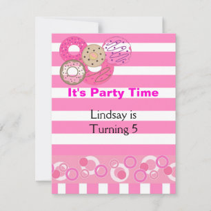 Invitación de cumpleaños de donut rosa