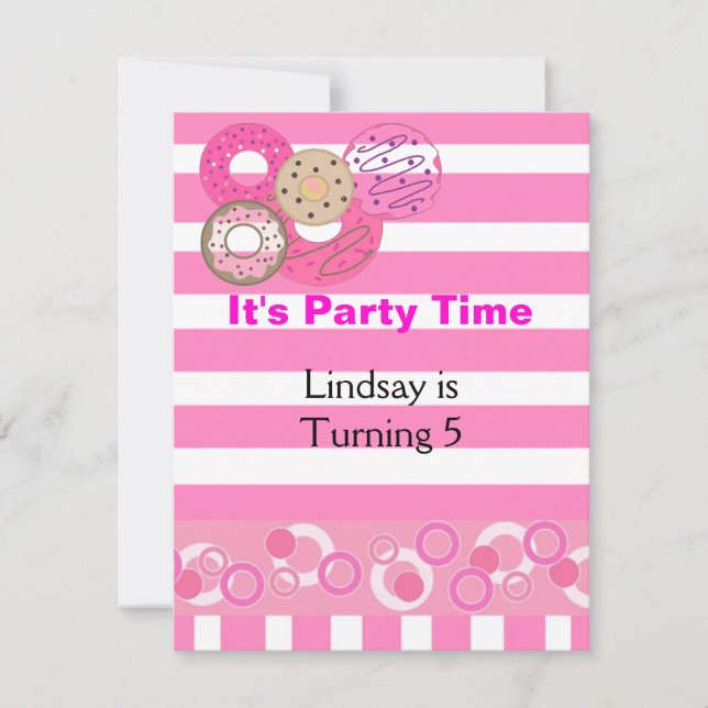 Invitación de cumpleaños de donut rosa (Anverso)