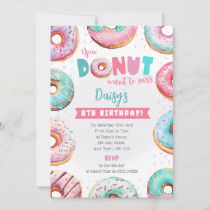 Invitación de cumpleaños de donut rosa que no te p