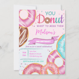 Invitación de cumpleaños de donuts rosados