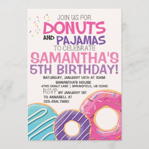 Invitación de cumpleaños de Donuts y Pajamas   12,