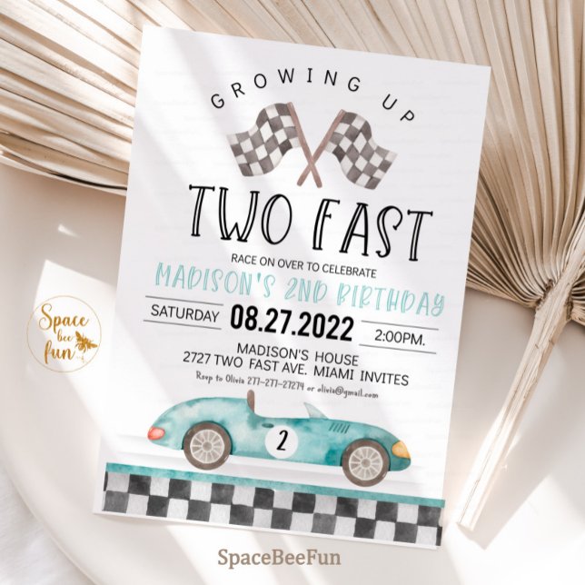 Invitación de cumpleaños de dos años para carrera  (TWO Fast Birthday Invitation Race Car 2nd Birthday Invite Racing Car Vintage Racecar )