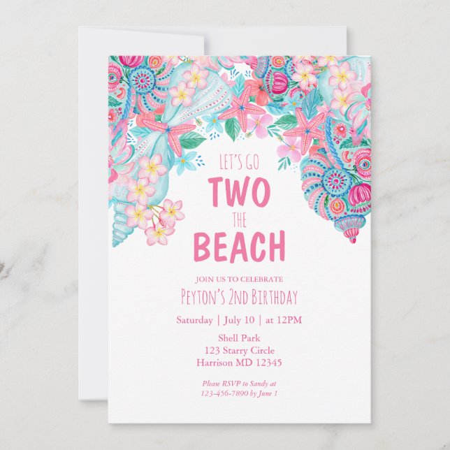Invitación de cumpleaños de dos chicas de verano e (Anverso)