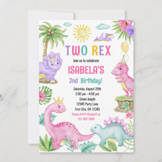 Invitación de cumpleaños de dos dinosaurios Rex