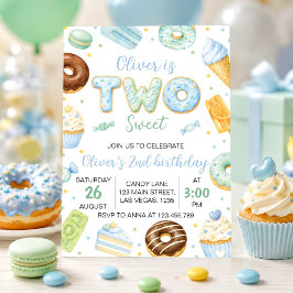 Invitación de cumpleaños de dos donas pastel dulce