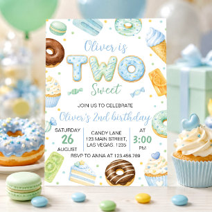 Invitación de cumpleaños de dos donas pastel dulce