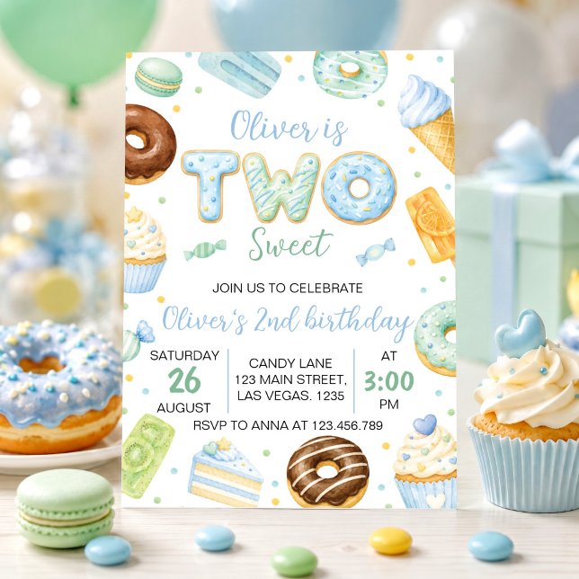 Invitación de cumpleaños de dos donas pastel dulce (Subido por el creador)