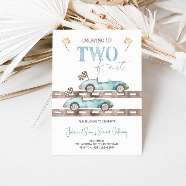 Invitación de cumpleaños de dos gemelos de autos d (Subido por el creador)