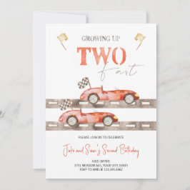 Invitación de cumpleaños de dos gemelos de autos d