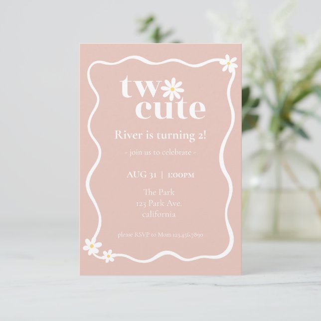 Invitación de cumpleaños de dos margaritas lindas (Anverso de pie)
