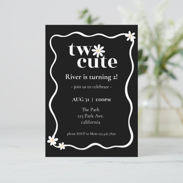 Invitación de cumpleaños de dos margaritas lindas (Anverso de pie)