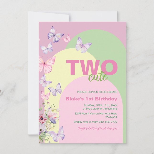 Invitación de cumpleaños de dos mariposas cúpulas (Anverso)