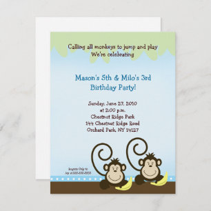 Invitación de cumpleaños de dos monos (Invitación