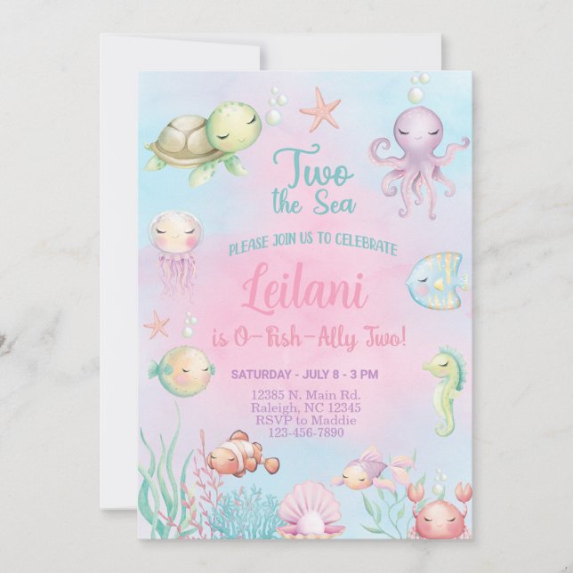 Invitación de cumpleaños de dos niñas al mar O-PES (Anverso)
