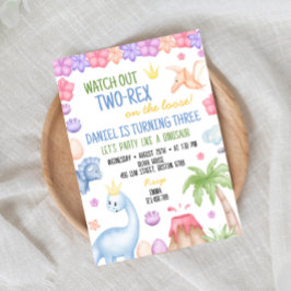 Invitación de cumpleaños de dos Rex Boy Dinosaur