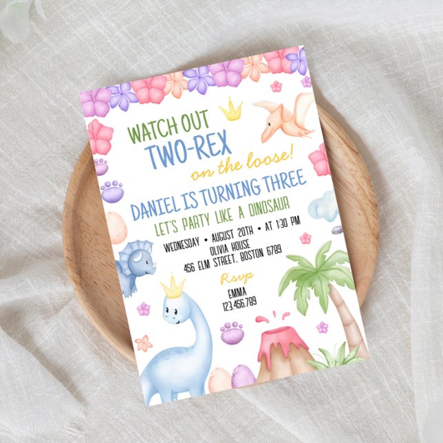 Invitación de cumpleaños de dos Rex Boy Dinosaur (Subido por el creador)