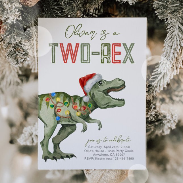Invitación de cumpleaños de dos Rex Santa Dinosaur (Subido por el creador)