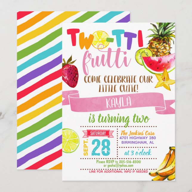 Invitación de cumpleaños de dos tiíes Frutti (Anverso / Reverso)