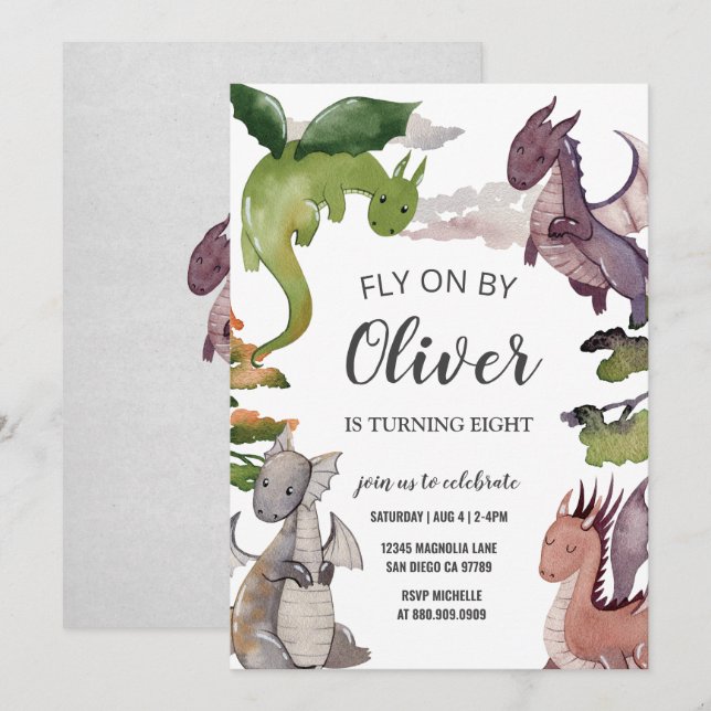 Invitación de cumpleaños de Dragon (Anverso / Reverso)