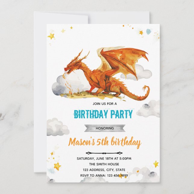 Invitación de cumpleaños de Dragon (Anverso)