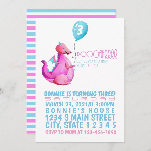 Invitación de cumpleaños de Dragon (Anverso / Reverso)