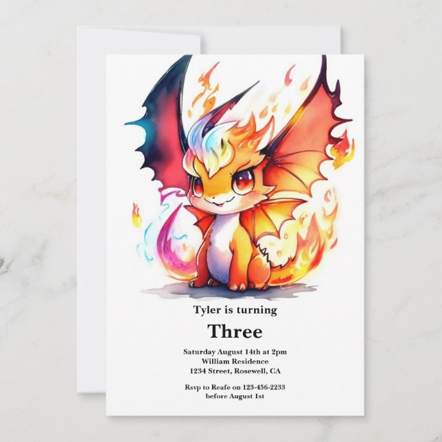 Invitación de cumpleaños de Dragon (Anverso)