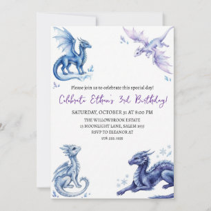 invitación de cumpleaños de dragón acuarela