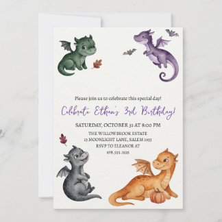 invitación de cumpleaños de dragón acuarela