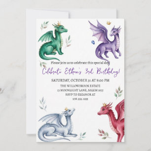 Invitación de cumpleaños de dragón acuarela