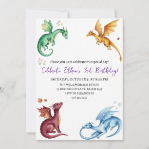 Invitación de cumpleaños de dragón acuarela