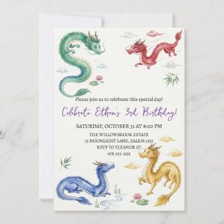 invitación de cumpleaños de dragón acuarela