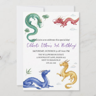 invitación de cumpleaños de dragón acuarela