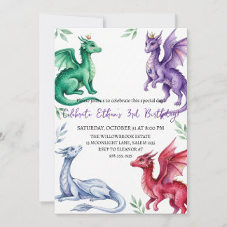 invitación de cumpleaños de dragón acuarela