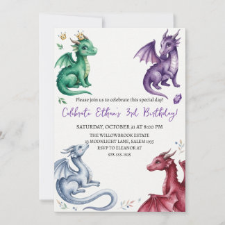 invitación de cumpleaños de dragón acuarela
